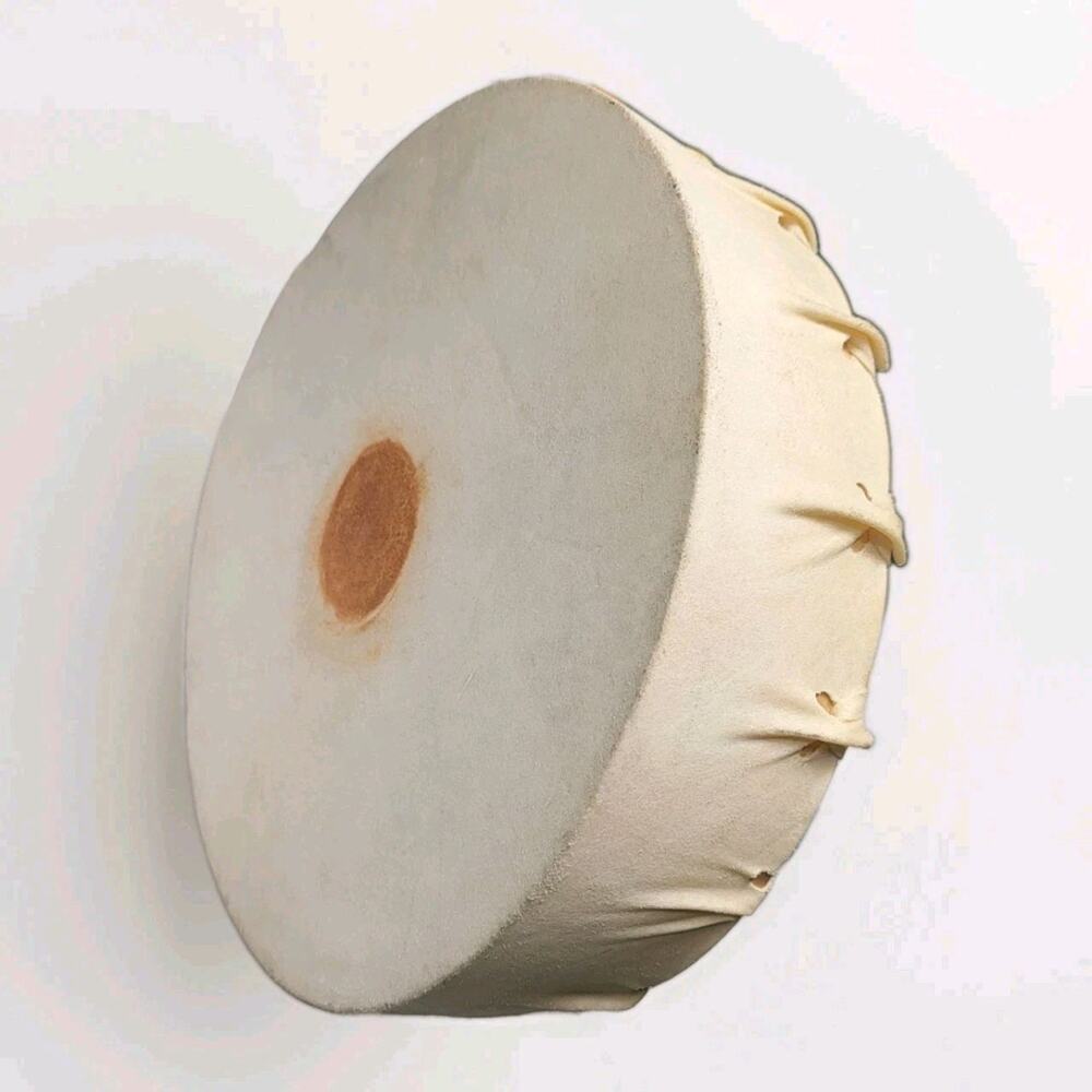 Vintage Handmade Rawhide Frame Drum Hand Drum Leather Lacing 12" Rustic Folk Art